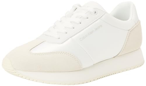 Calvin Klein Jeans Damen Sneaker mit Satin, Mehrfarbig (Bright White/Creamy White/Oyster M), 38 im Sale