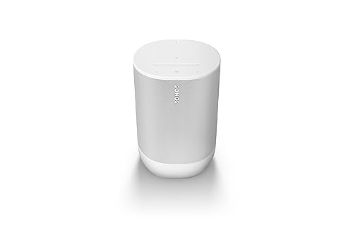 Sonos Move 2 | Tragbarer WLAN Speaker mit WLAN, Bluetooth, kompatibel mit Amazon Alexa, mindestens 24 Stunden Akkulaufzeit und kabelloser Ladestation - Weiß im Sale