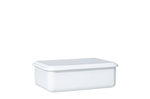 Riess, 0417-033, Vorratsbehälter mit Deckel, 23x15x7cm, Emaille, Design SERVE + STORE, WEISS, Gewicht 0,63kg, LBH: 23,4 x 15,7 x 7 cm im Sale