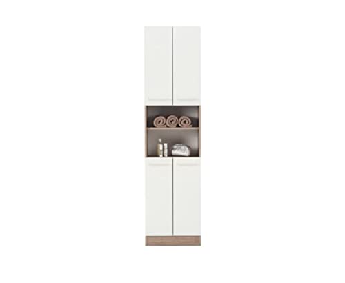 Pelipal Quickset 380 bathroom cabinet in Sanremo Oak Terra horizontal reproduction, 50 cm wide | Tall cabinet with 4 doors, 1 niche, and 3 shelves on sale