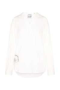 Thumbnail for SOCCX Damen Strukturierte Langarmbluse mit Tunika-Ausschnitt Ivory im Sale