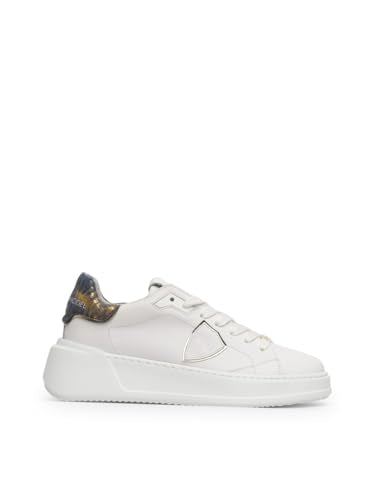Philippe Model Tres Temple sneaker in white leather and denim BJLDVU01 White, White, 38 EU on sale