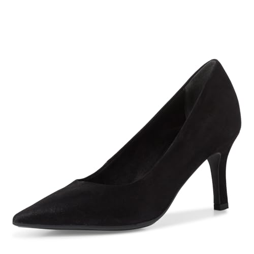 Tamaris women's pumps with comfortable leather stiletto heel; Black Structure, on sale