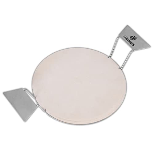 LANDMANN | Pizza stone for gas grills | Cordierite | Approx. Ø 30.5 cm | Modulus system | Stainless steel handles | Suitable for gas grills, charcoal grills, and ovens | For preparing pizza, tarte flambée, and bread.