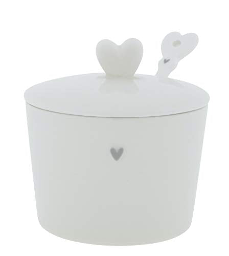 BC Zuckerdose little Heart mit Löffel Keramik weiss grau Keramikgeschirr Sugar Bowl Küche gedeckter Tisch