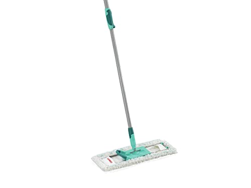 Leifheit back-friendly floor mop Profi XL cotton plus Telescope, with telescopic handle 80-135cm made of steel for tile and stone floors, mop for release with foot click, 360° swivel joint, click system