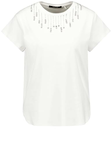 Taifun Damen T-Shirt mit Strassstein-Applikation Kurzarm unifarben Offwhite Gemustert 44 im Sale