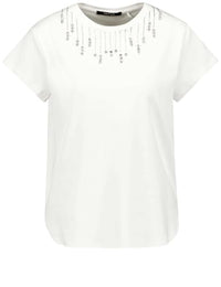 Thumbnail for Taifun Damen T-Shirt mit Strassstein-Applikation Kurzarm unifarben Offwhite Gemustert 44 im Sale