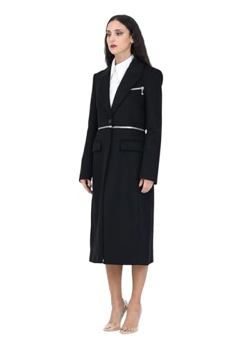 PATRIZIA PEPE Long black women's coat with maxi zip at the waist, Black, 36 on sale