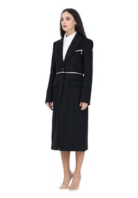Thumbnail for PATRIZIA PEPE Long black women's coat with maxi zip at the waist, Black, 36 on sale