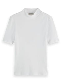 Thumbnail for Scotch & Soda Damen Core Mock Neck Rib T-Shirt, Weiß, EU im Sale