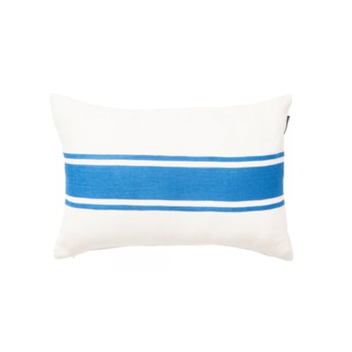 LEXINGTON Embroidery Center Striped Linen/Cott 60x40 Pillow, Off White/Blue, 40x60 on sale