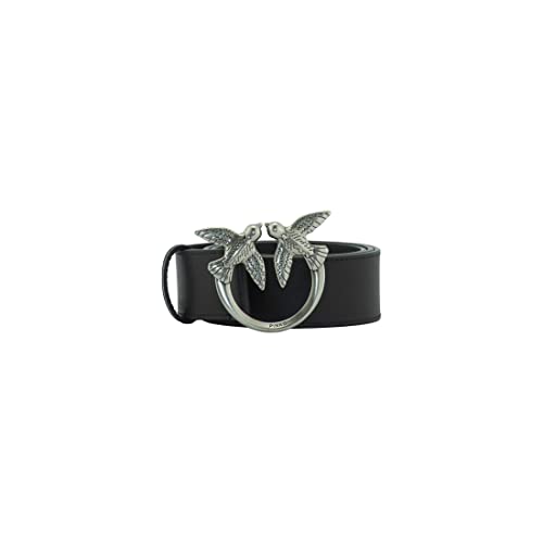 Pinko Women's Love Birds Leather Belt, Z99q_black-Antique Gold, on Sale