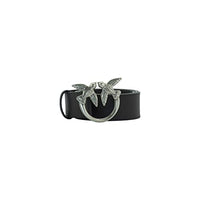 Thumbnail for Pinko Women's Love Birds Leather Belt, Z99q_black-Antique Gold, on Sale