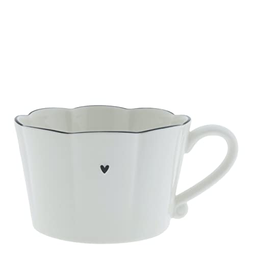 Bastion Collections Tasse mit Henkel Ruffle Heart Keramik weiss schwarz Keramiktasse Geschirr Küche gedeckter Tisch BC Cup im Sale