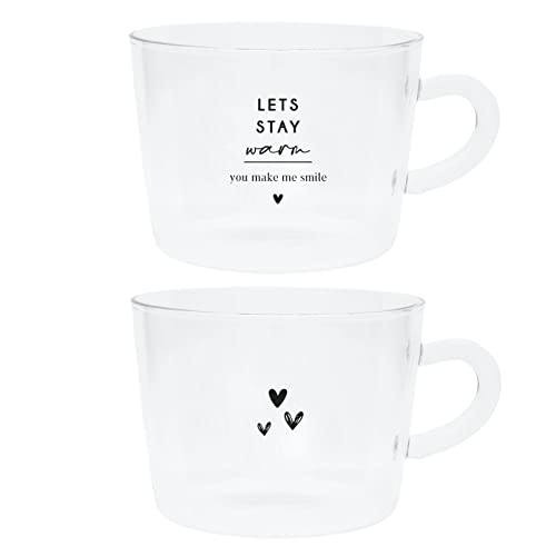 Teeglas-Set Hearts & LETS STAY Glas klar schwarz bedruckt 2tlg. versch. Motive gedeckter Tisch Küche im Sale