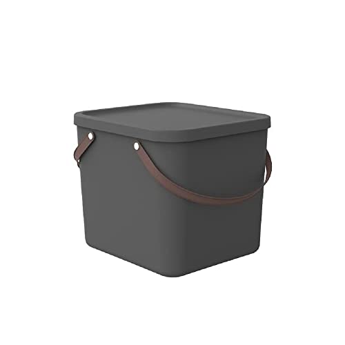 Rotho Albula storage box 40l with lid, plastic (recycled PP), anthracite, 40l (40.0 x 40.0 x 34.0 cm), Not applicable in sale