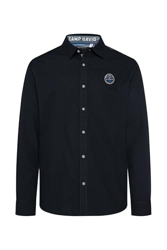 Camp David Herren Langarmhemd mit Strukturstreifen Blue Navy im Sale