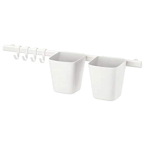 Ikea, Alloy steel, SUNNERSTA rail with 4 hooks and 2 containers, white