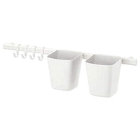 Thumbnail for Ikea, Alloy steel, SUNNERSTA rail with 4 hooks and 2 containers, white