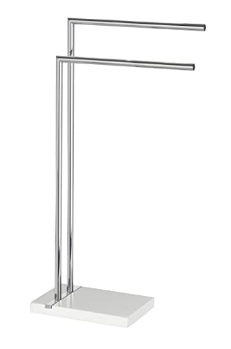 WENKO Towel Stand Noble White with 2 Arms - Clothes Rack, Steel, 45.5 x 82 x 20 cm, Chrome on Sale