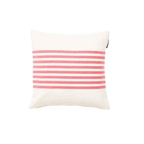 LEXINGTON Embroidery Striped Linen/Cotton Pillow Cover, Off White/Pink, 50x50 on sale