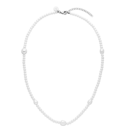 Purelei Glace Necklace (Silver), Waterproof Pearl Necklace for Women, Stainless Steel Chain, Gift for Women, 50-55 cm Length Adjustable on Sale