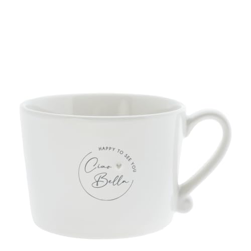 Tasse mit Henkel Ciao Bella Keramik weiß schwarz RJ/CUP 116 BL Keramikgeschirr gedeckter Tisch im Sale