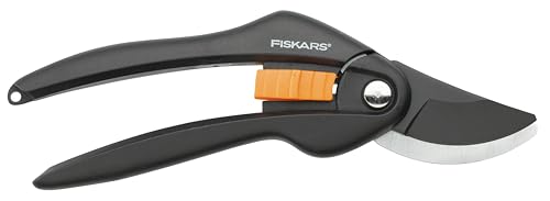 Fiskars Bypass-Gartenschere für frische Äste und Zweige, Antihaftbeschichtet, Hochwertige Stahl-Klingen, Länge: 20 cm, Schwarz/Orange, SingleStep, P26, 1000567 im Sale