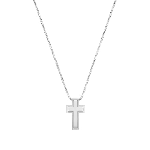 s.Oliver Kette mit Anhänger Edelstahl Herren Halsschmuck, 55+5 cm, Silber, Kreuz, Kommt in Schmuck Geschenk Box, 2035529 im Sale