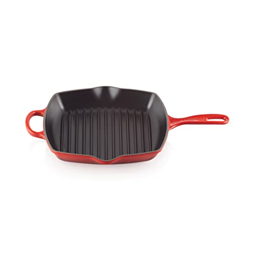 Le Creuset Signature Cast Iron Grill Pan, Square, 26 cm, Suitable for all hob types including induction, 2.86 kg, Cherry Red, 20183260600422 on Sale