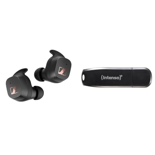 Sennheiser Sport True Wireless Earbuds – Bluetooth in-ear earbuds &amp; Intenso Speed ​​Line, 64GB memory stick, USB stick 3.2 Gen 1x1, black on sale