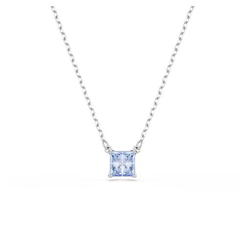 Swarovski Matrix Necklace, Blue, Rhodium-plated chain with pendant and radiant cushion-cut Swarovski crystal on sale