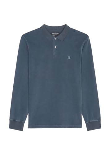 Marc OߴPolo Herren Langarm-Poloshirt aus Bio-Baumwolle Regular Fit, Blau (Dark Navy), im Sale