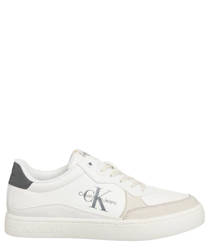 Calvin Klein Jeans Men's Leather Sneakers, White (Bright White/Charcoal Grey), 44 on Sale