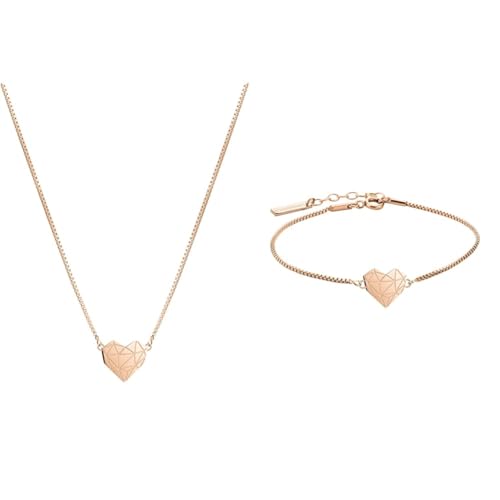 Liebeskind Damen Halskette aus Edelstahl & Damen Armband Herz Edelstahl Silber 20 cm (roségold) im Sale