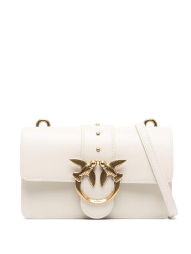 Pinko Damen Love ONE MINI CL Vitello SETA Handtasche, Z14q_Weiß Seide Antik Gold im Sale