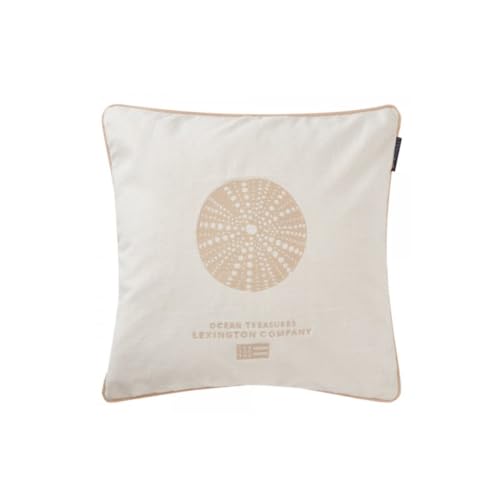 LEXINGTON Sea Embroidered Recycled Cotton Pillow Cover, White/Lt Beige, 50x50 on sale