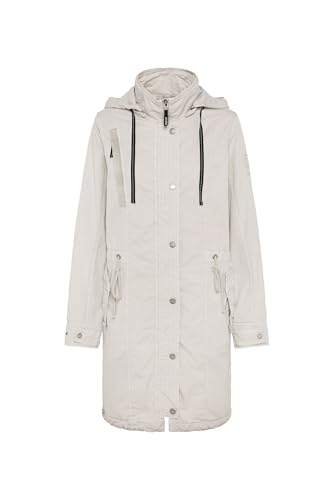 SOCCX Damen Parka mit Kapuze und Rücken-Artwork Stone Beige im Sale