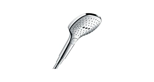 hansgrohe Raindance Select E - Duschkopf, Handbrause mit 3 Strahlarten, eckige Duschbrause (120 x 120 mm), Brausekopf mit Antikalk-Funktion, Chrom, 26520000 im Sale