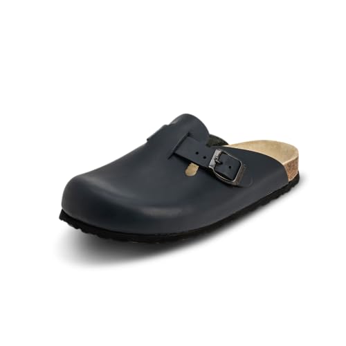 VITAFORM Clogs für Damen und Herren I mit Kork-Fußbett I Hausschuhe I italienisches Leder I Arbeitsschuhe für Pflegepersonal Pflege I Gesundheitsschuhe I Naturkork I Gelenkschonend dämpfend blau 38 im Sale