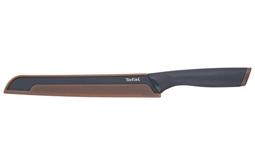 Tefal K12218 Fresh Kitchen bread knife 20 cm, stainless steel blade with titanium-reinforced non-stick coating, ergonomic handle, including colored protective cover, dishwasher-safe, black/brown on sale