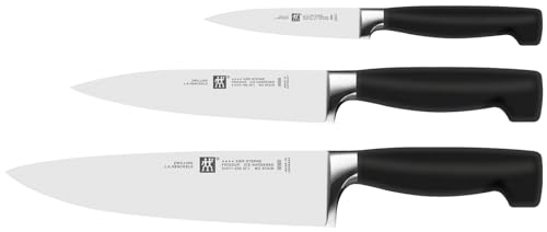 ZWILLING Vier Sterne Messer-Set, 3-teilig (Spick/Garniermesser 10 cm, Fleischmesser 16 cm, Kochmesser 20cm), Rostfreier Spezialstahl, Ergonomischer Kunststoff-Griff, Schwarz [Made in Germany] im Sale