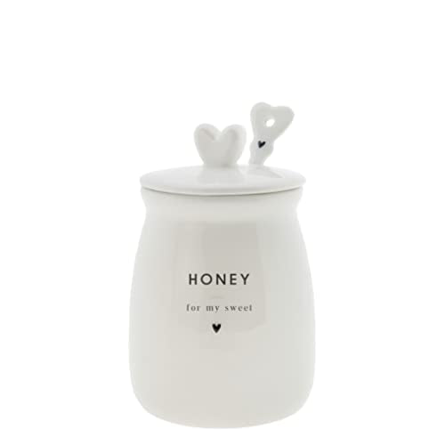 Bastion Collections Honigtopf HONEY mit Honiglöffel Keramik weiß D10cm Aufbewahrung gedeckter Tisch Küche BC Honey Jar with Honey Spoon