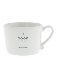 Thumbnail for BC Tasse mit Henkel GOOD vibes Keramik weiß schwarz Keramikgeschirr Küche gedeckter Tisch BC Cup