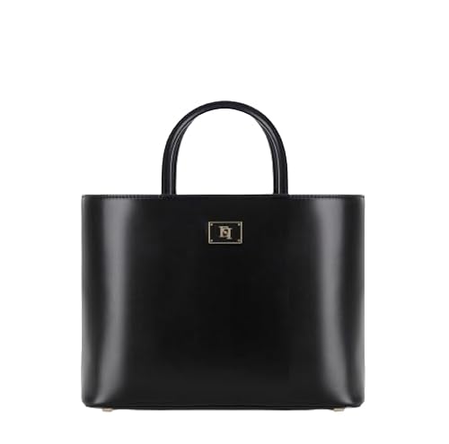 Elisabetta Franchi BS08A41E2 Handtasche Einkaufstasche schwarz mittelgroß emaillierte Plakette, Schwarz, 30x24x11cm im Sale