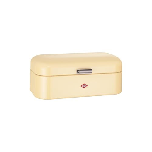 Wesco Grandy bread bin in almond colour, powder-coated sheet steel, ventilation holes and sturdy handle on sale