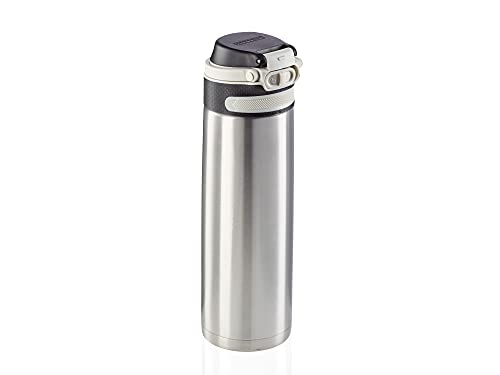 Leifheit Thermobecher Flip 600ml, Kaffeebecher 100% dicht, praktisches Öffnen mit einer Hand, Trinkbecher to go mit Filter für Wasser mit Obststücken, hält Getränke bis zu 6 Stunden heiß, silber im Sale