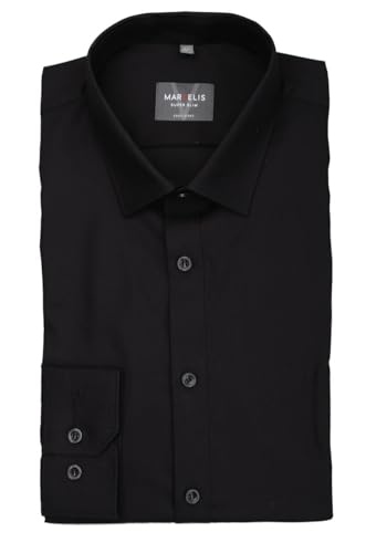 Marvelis Herren Businesshemd Body Fit, Langarm, Kent-Kragen, Blau Weiß kariert, 100% Baumwolle, im Sale