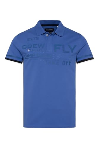 Camp David Herren Pikee-Polo mit tonigem Rubber Artwork Strong Blue im Sale